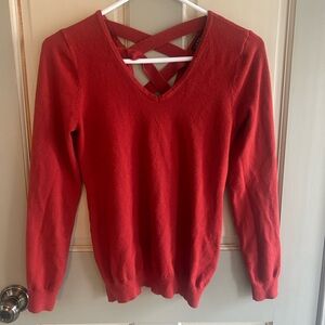 Ellie Red V-Neck Sweater with Crisscross Back